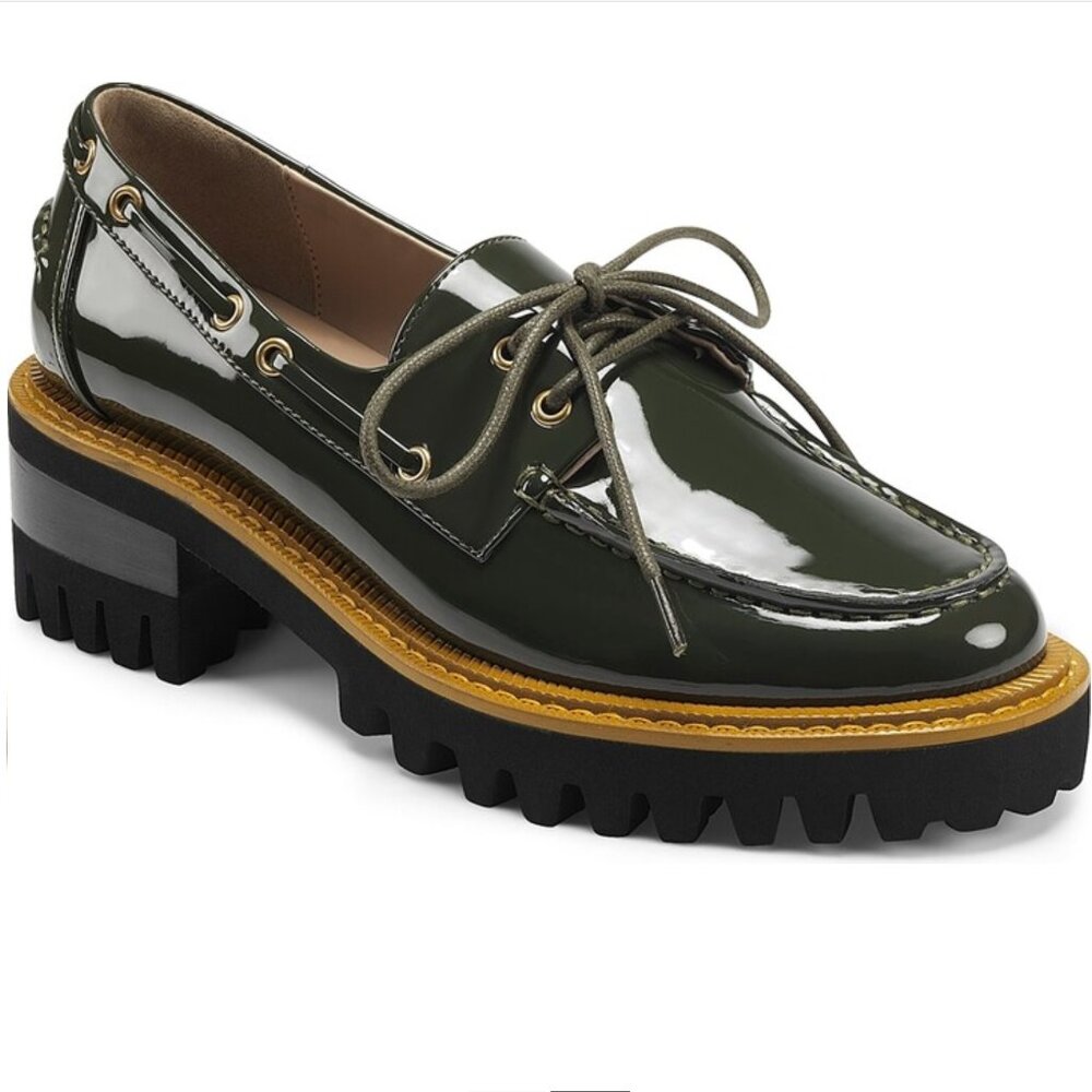 Aerosoles Russell Boat Shoe in Green Patent Leather